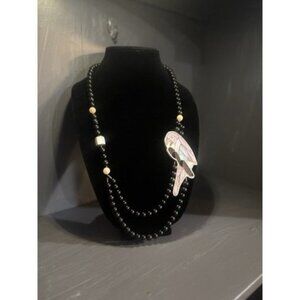 A64 Lee Sands  Unsigned Inlay Parrot Bird Necklace - Beads Strand - Vintage
